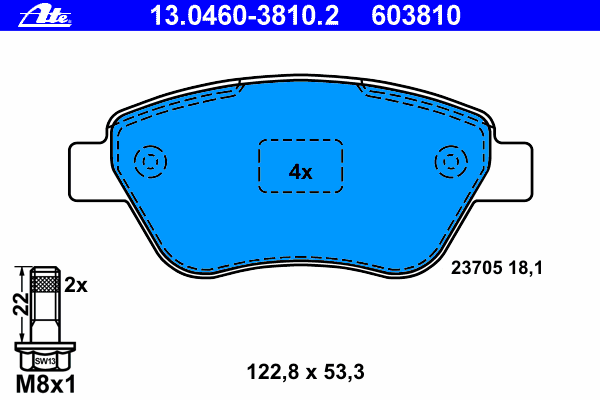 Комплект тормозных колодок, дисковый тормоз ATE 603810