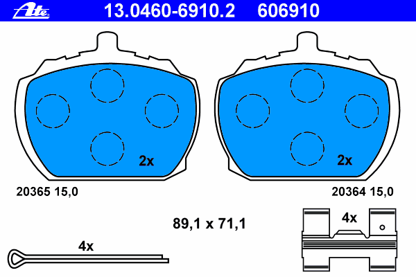 Комплект тормозных колодок, дисковый тормоз ATE 13.0460-6910.2