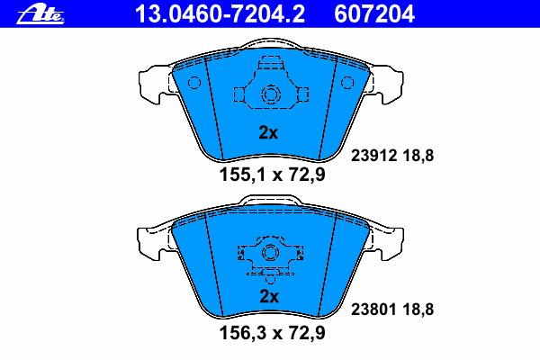 Комплект тормозных колодок, дисковый тормоз ATE 13.0460-7204.2