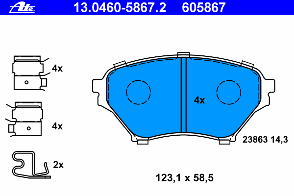 Комплект тормозных колодок, дисковый тормоз ATE 13.0460-5867.2