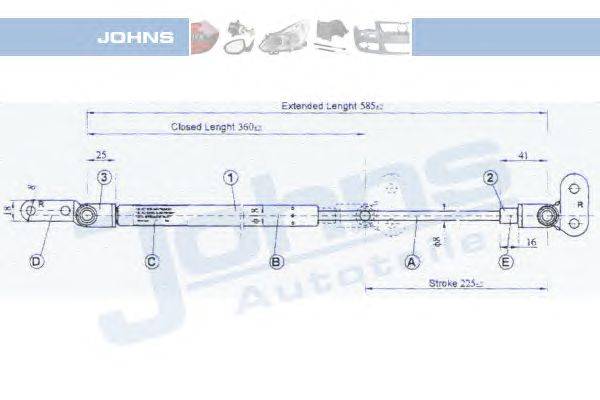 Газовая пружина, крышка багажник JOHNS 27 04 95-92