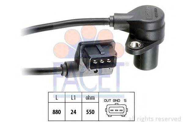 Датчик импульсов; Датчик импульсов, маховик; Датчик частоты вращения, управление двигателем; Датчик, положение распределительного вала; Датчик частоты вращения, автоматическая коробка передач FACET 9.0158