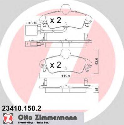 Комплект тормозных колодок, дисковый тормоз ZIMMERMANN 234101502