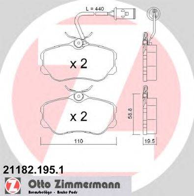 Комплект тормозных колодок, дисковый тормоз ZIMMERMANN 21182