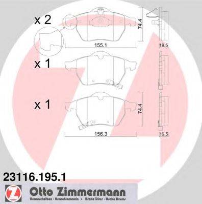 Комплект тормозных колодок, дисковый тормоз ZIMMERMANN 23116.195.1