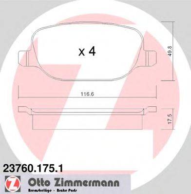 Комплект тормозных колодок, дисковый тормоз ZIMMERMANN 237601751