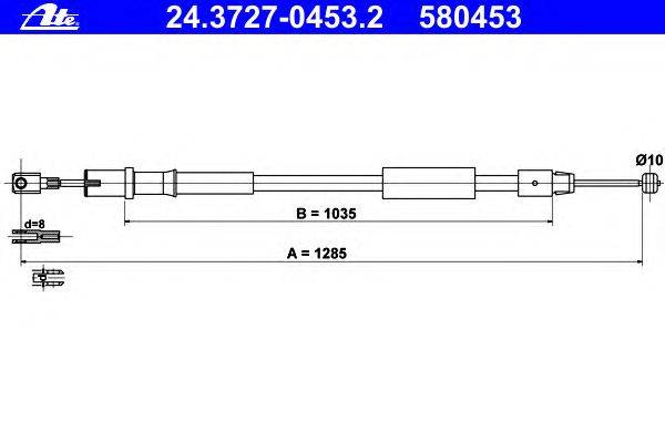 Трос, стояночная тормозная система ATE 24.3727-0453.2