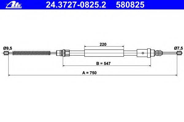 Трос, стояночная тормозная система ATE 24.3727-0825.2