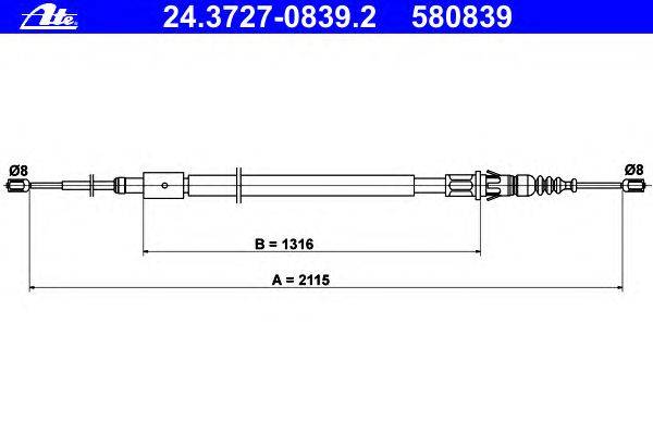 Трос, стояночная тормозная система ATE 24.3727-0839.2