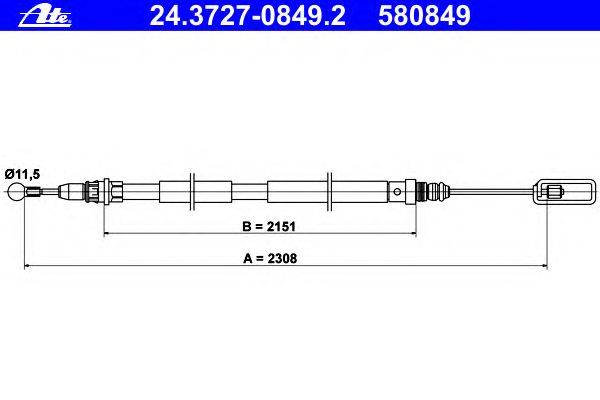 Трос, стояночная тормозная система ATE 24.3727-0849.2