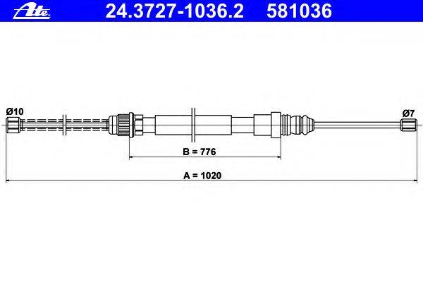 Трос, стояночная тормозная система ATE 24.3727-1036.2