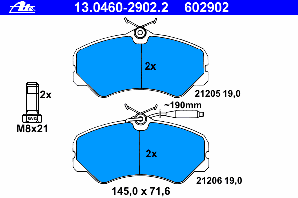 Комплект тормозных колодок, дисковый тормоз ATE 21206