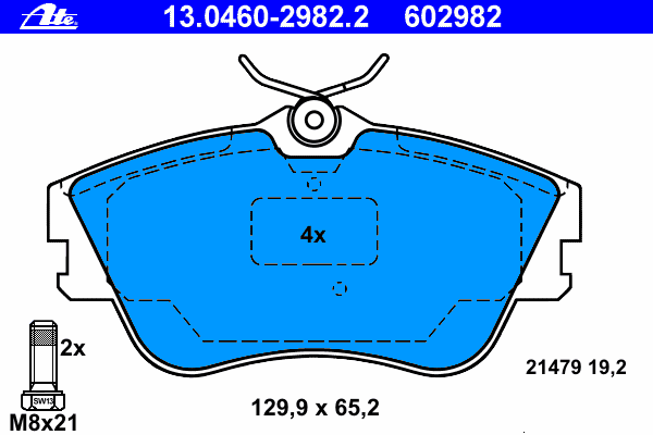 Комплект тормозных колодок, дисковый тормоз ATE 13.0460-2982.2