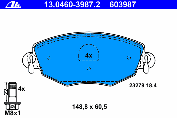 Комплект тормозных колодок, дисковый тормоз ATE 13.0460-3987.2