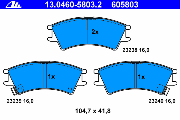 Комплект тормозных колодок, дисковый тормоз ATE 23238