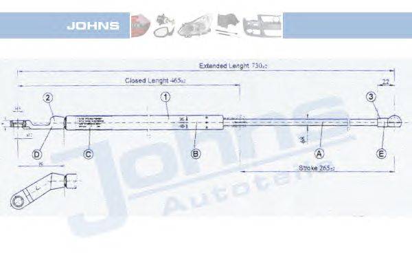 Газовая пружина, крышка багажник JOHNS 20159593