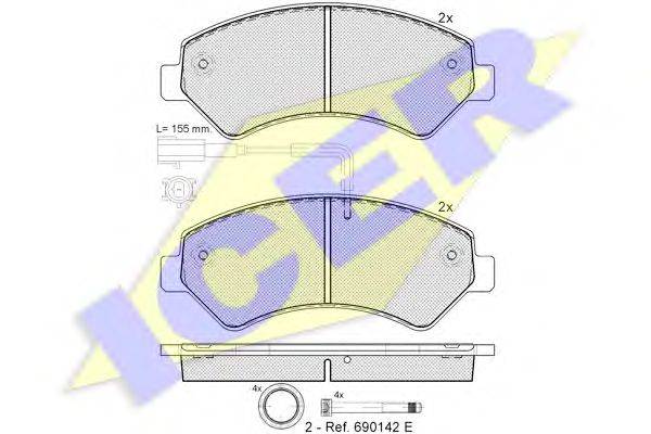 Комплект тормозных колодок, дисковый тормоз ICER 141836203