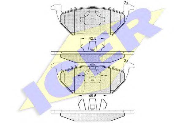 Комплект тормозных колодок, дисковый тормоз ICER 181338