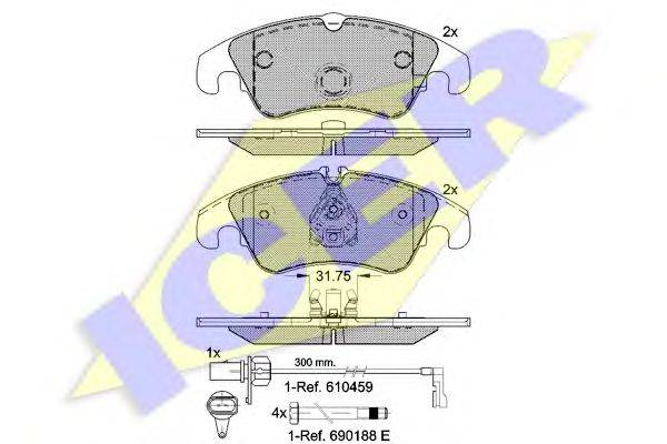 Комплект тормозных колодок, дисковый тормоз ICER 181862