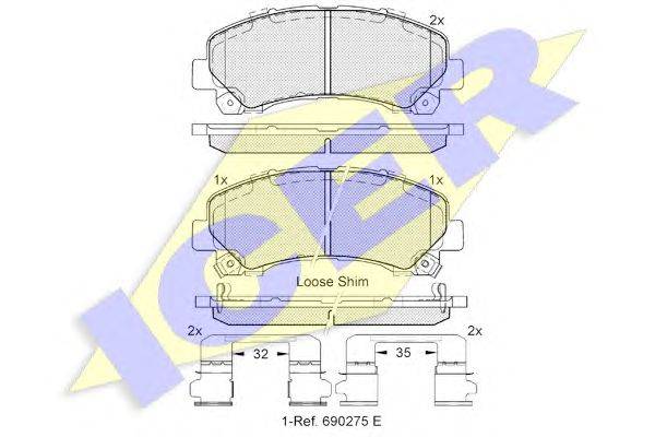 Комплект тормозных колодок, дисковый тормоз ICER 182082