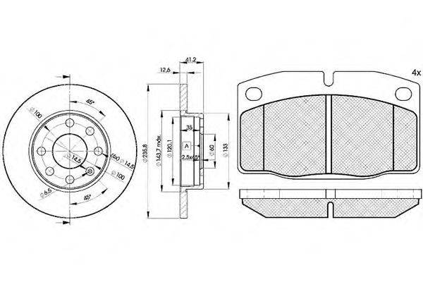 Комплект тормозов, дисковый тормозной механизм ICER 304541240