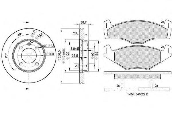 Комплект тормозов, дисковый тормозной механизм ICER 30459-3975