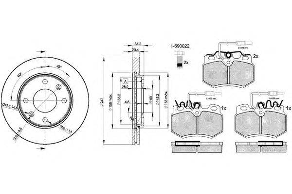 Комплект тормозов, дисковый тормозной механизм ICER 30553-4694