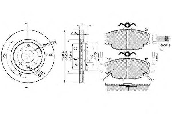 Комплект тормозов, дисковый тормозной механизм ICER 30554-3550