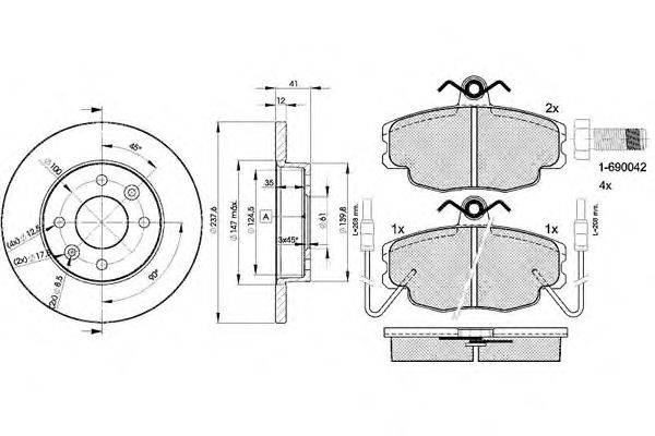 Комплект тормозов, дисковый тормозной механизм REMSA 14100