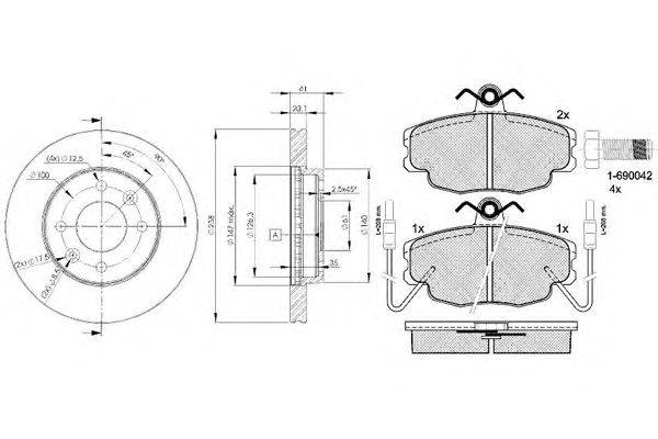 Комплект тормозов, дисковый тормозной механизм ICER 30554-6572