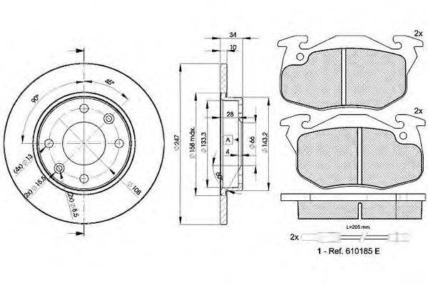 Комплект тормозов, дисковый тормозной механизм REMSA 19203