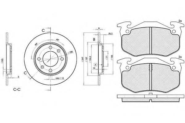 Комплект тормозов, дисковый тормозной механизм ICER 30649-4247