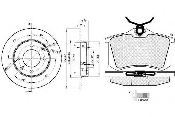 Комплект тормозов, дисковый тормозной механизм ICER 30697-4746