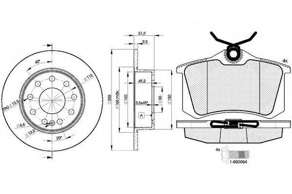 Комплект тормозов, дисковый тормозной механизм ICER 30697-5616