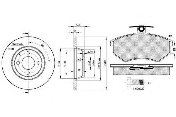 Комплект тормозов, дисковый тормозной механизм ICER 30835-8014
