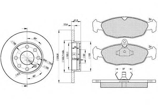 Комплект тормозов, дисковый тормозной механизм ICER 30858-1240