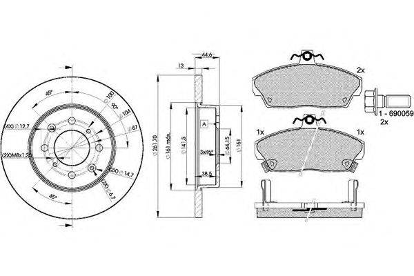 Комплект тормозов, дисковый тормозной механизм ICER 30860-0841