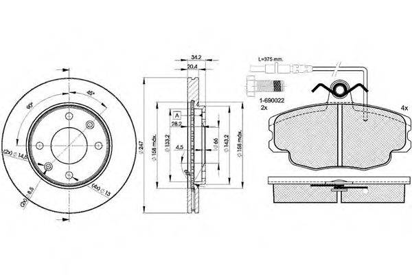 Комплект тормозов, дисковый тормозной механизм REMSA 14103