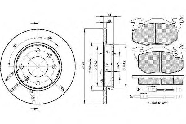 Комплект тормозов, дисковый тормозной механизм REMSA 19206