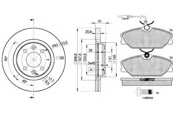 Комплект тормозов, дисковый тормозной механизм ICER 30930-3550