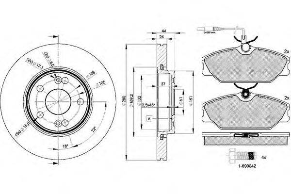 Комплект тормозов, дисковый тормозной механизм REMSA 20805