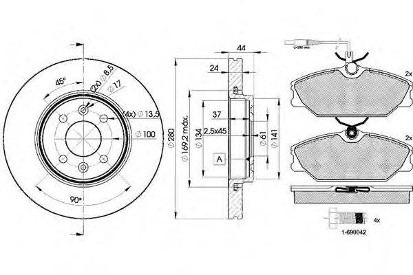 Комплект тормозов, дисковый тормозной механизм REMSA 20803