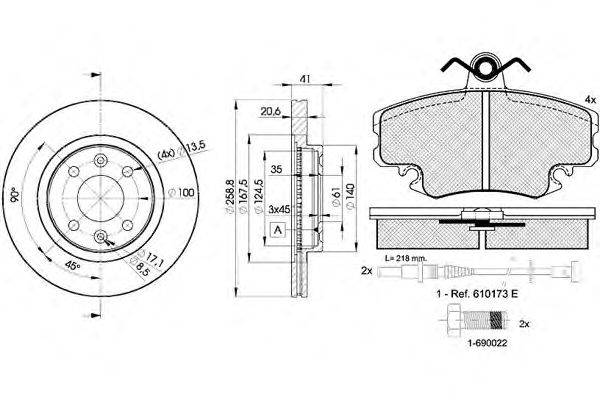 Комплект тормозов, дисковый тормозной механизм REMSA 14106
