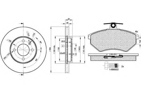 Комплект тормозов, дисковый тормозной механизм ICER 31012-3790