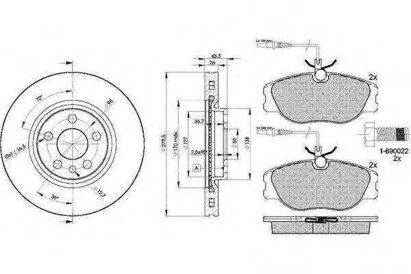 Комплект тормозов, дисковый тормозной механизм ICER 31046-4620