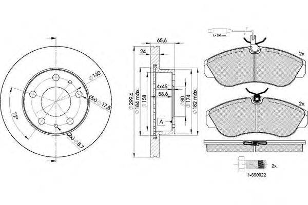 Комплект тормозов, дисковый тормозной механизм ICER 31054-4682