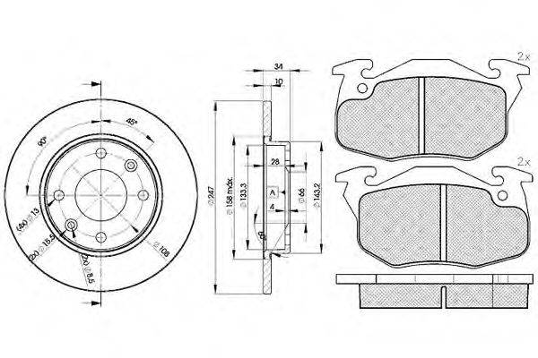 Комплект тормозов, дисковый тормозной механизм REMSA 19200