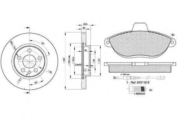 Комплект тормозов, дисковый тормозной механизм ICER 311224683