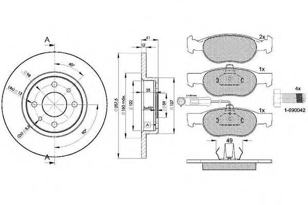 Комплект тормозов, дисковый тормозной механизм ICER 31123-3466