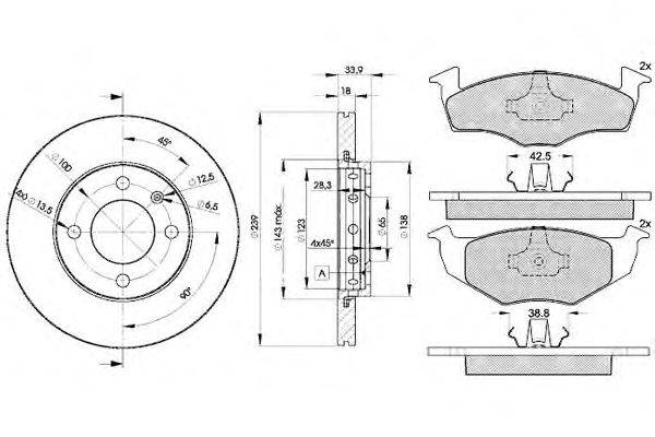 Комплект тормозов, дисковый тормозной механизм REMSA 60901